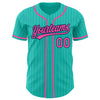 Maxcorners Custom Aqua White Pinstripe Pink-Navy Authentic Baseball Jersey LM2605