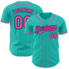 Maxcorners Custom Aqua White Pinstripe Pink-Navy Authentic Baseball Jersey LM2605