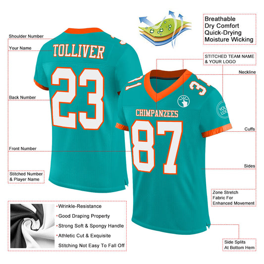 Maxcorners Custom Aqua White-Orange Mesh Authentic Football Jersey LM2605