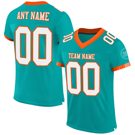 Maxcorners Custom Aqua White-Orange Mesh Authentic Football Jersey LM2605