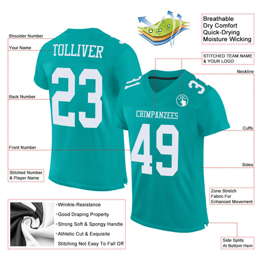 Maxcorners Custom Aqua White Mesh Authentic Football Jersey LM2605