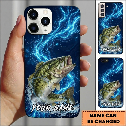 Maxcorners Electric Blue Lightning Splash Custom Name Fishing Phone Case