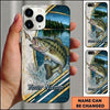 Maxcorners Lakeside Splash Geometric Stripes Custom Name Fishing Phone Case