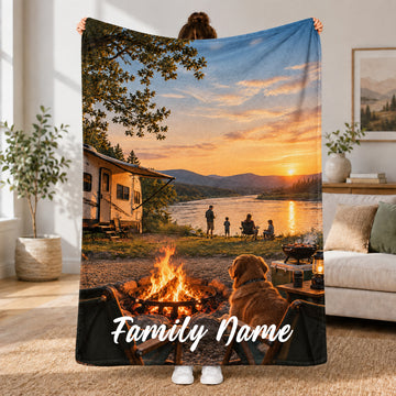 Maxcorners Family Campfire RV Life Custom Name 3D Blanket