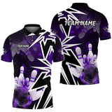 MaxCorners Bowlings Purple Smoke Pattern Customized Name 3D Bowling Polo Shirt For Men