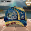 Maxcorners Dad The Man Myth Fishing Legend Vintage Blue Gold Pattern Custom Name Fishing Cap