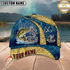 Maxcorners Dad The Man Myth Fishing Legend Vintage Blue Gold Pattern Custom Name Fishing Cap
