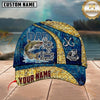 Maxcorners Dad The Man Myth Fishing Legend Vintage Blue Gold Pattern Custom Name Fishing Cap