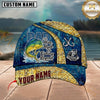 Maxcorners Dad The Man Myth Fishing Legend Vintage Blue Gold Pattern Custom Name Fishing Cap