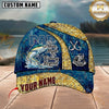 Maxcorners Dad The Man Myth Fishing Legend Vintage Blue Gold Pattern Custom Name Fishing Cap