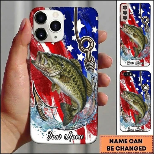 Maxcorners Fishing Phone Case American Flag Angler Design Custom Name Phone Case