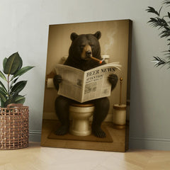 Maxcorners Funny Bear Newspaper Bathroom Canvas Wall Art – Wildlife Animal Poster - Unique Gift for Dad, Hunters & Outdoorsmen