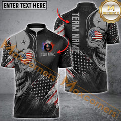 MaxCorners Darts Skull American Flag Pattern Customized Name, Team Name 3D Polo Shirt