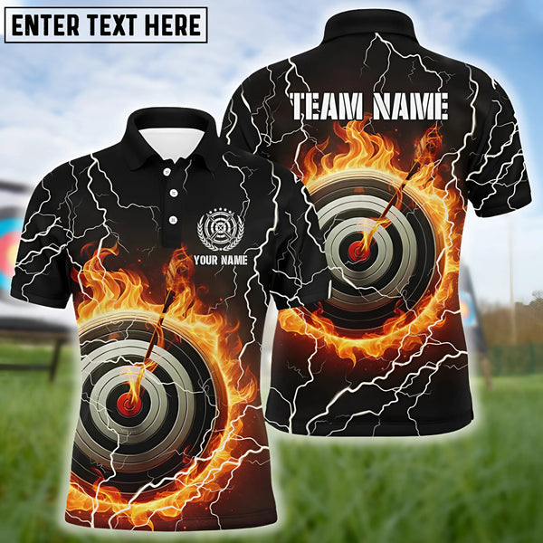 Maxcorners Personalized Flaming Archery 3D Target Thunder Lightning Men Polo Shirts, Custom Archery Jersey