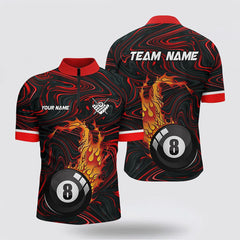 MaxCorners Billiard 8 Ball Pool Fire Jerseys  Customized Name And Team Name 3D Zip Polo Shirt For Men