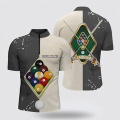 MaxCorners Billiard 9 Ball Pool Balls Jerseys  Customized Name And Team Name 3D Zip Polo Shirt For Men