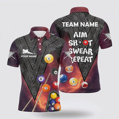 Maxcorners Billiard Aim Shoot Swear Repeat Red Version 3D All Over Print Polo Shirts