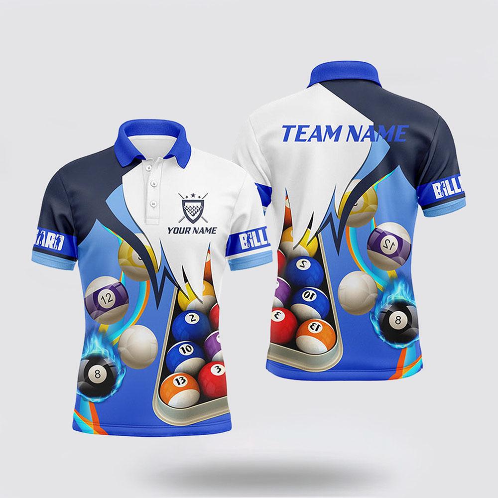 Maxcorners Billiard Blue Name 3D Polo Shirts