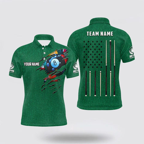 Maxcorners Billiard Green American Flag Polo Shirts