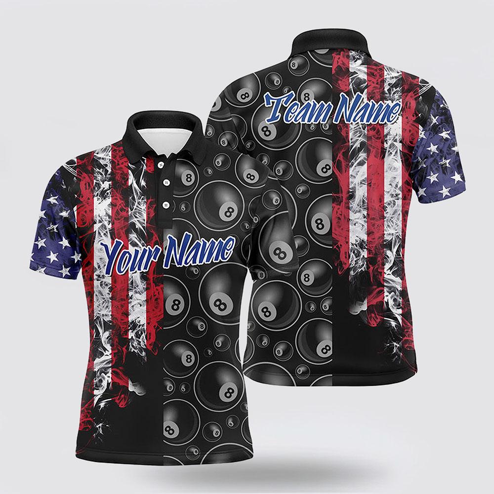 Maxcorners Black Red 3D Pattern Billiard 8 Ball USA Flag Polo Shirts