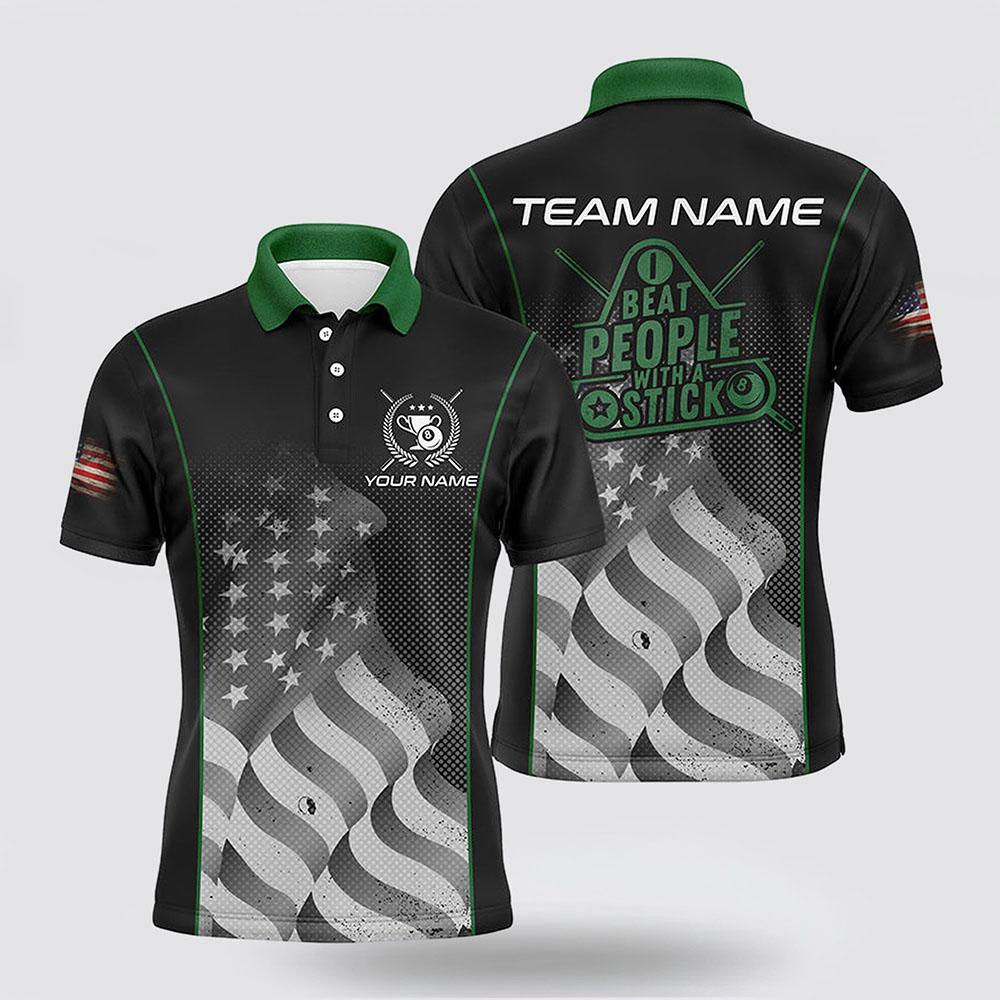Maxcorners Green Waving American Flag Billiard Men Polo Shirts