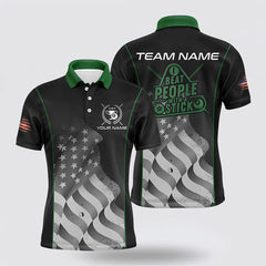 Maxcorners Green Waving American Flag Billiard Men Polo Shirts