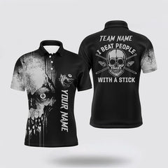 Maxcorners I Beat People With A Stick Melting Skull 8 Ball Billiards 3D Polo Shirts