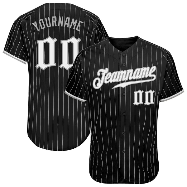 Custom Black Gray Pinstripe White-Gray 3D Authentic Baseball Jersey