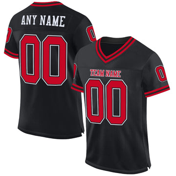 Maxcorners Custom Black Red-White Mesh Authentic Throwback Football Jersey LM2605