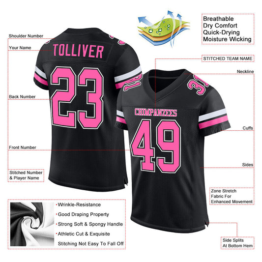 Maxcorners Custom Black Pink-White Mesh Authentic Football Jersey LM2605