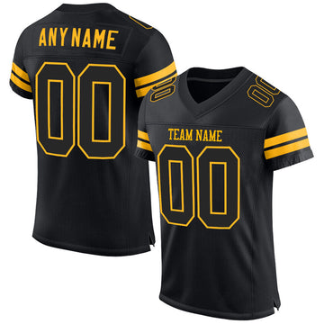 Maxcorners Custom Black Black-Gold Mesh Authentic Football Jersey LM2605
