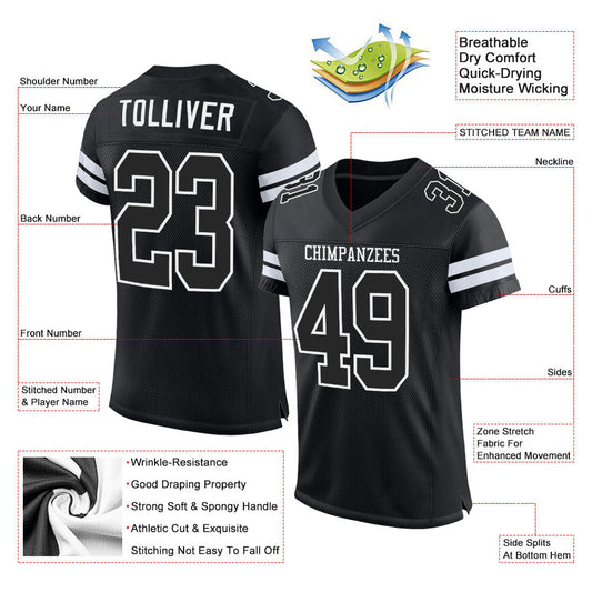 Maxcorners Custom Black Black-White Mesh Authentic Football Jersey LM2605