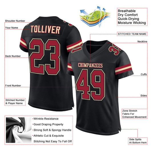 Maxcorners Custom Black Cardinal-Cream Mesh Authentic Football Jersey LM2605
