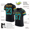 Maxcorners Custom Black Teal-Gold Mesh Authentic Football Jersey LM2605