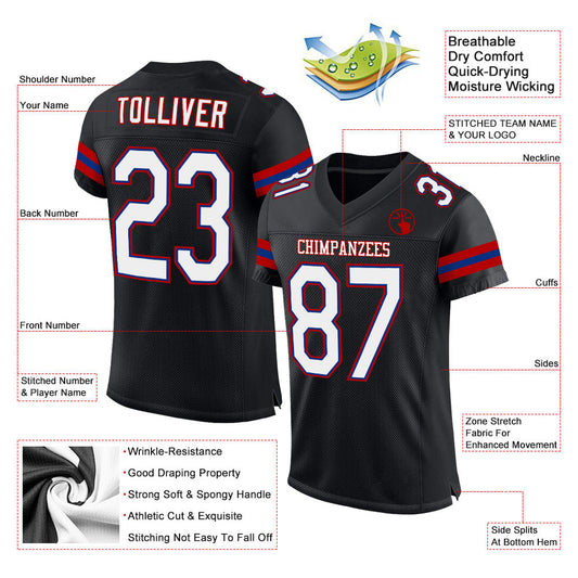 Maxcorners Custom Black White-Red Mesh Authentic Game Day Football Jersey LM2605