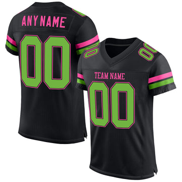 Maxcorners Custom Black Neon Green-Pink Mesh Authentic Football Jersey LM2605