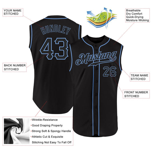 Maxcorners Custom Black Black-Light Blue Authentic Sleeveless Baseball Jersey LM2605