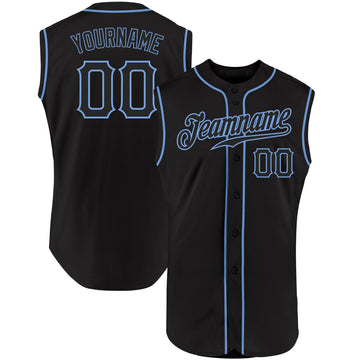 Maxcorners Custom Black Black-Light Blue Authentic Sleeveless Baseball Jersey LM2605