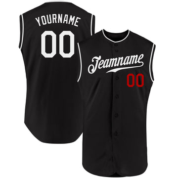 Maxcorners Custom Black White-Red Authentic Sleeveless Baseball Jersey LM2605