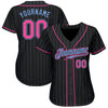 Maxcorners Custom Black Light Blue Pinstripe Pink-Light Blue Authentic Baseball Jersey LM2605