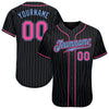 Maxcorners Custom Black Light Blue Pinstripe Pink-Light Blue Authentic Baseball Jersey LM2605