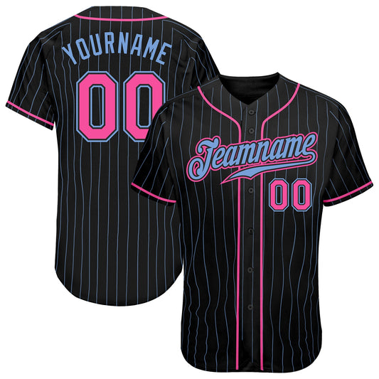 Maxcorners Custom Black Light Blue Pinstripe Pink-Light Blue Authentic Baseball Jersey LM2605
