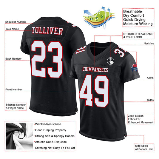 Maxcorners Custom Black White-Red Mesh Authentic Classic Football Jersey LM2605