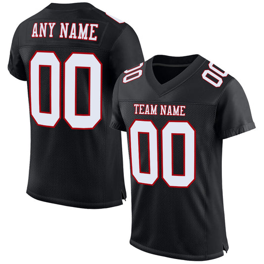 Maxcorners Custom Black White-Red Mesh Authentic Classic Football Jersey LM2605