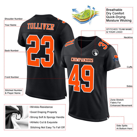Maxcorners Custom Black Orange-White Mesh Authentic Football Jersey LM2605
