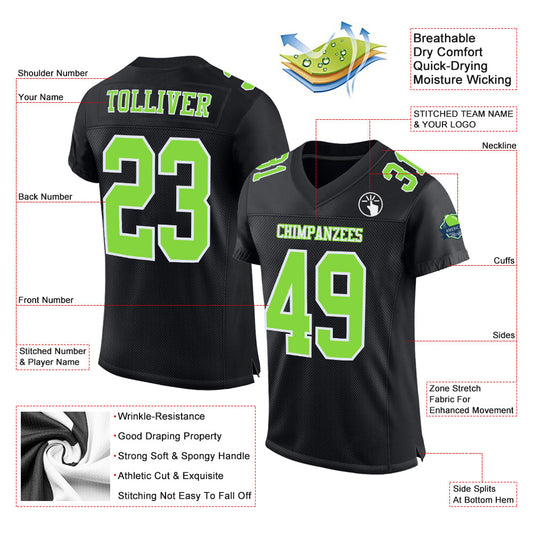 Maxcorners Custom Black Neon Green-White Mesh Authentic Football Jersey LM2605