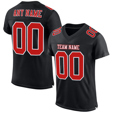 Maxcorners Custom Black Fire Red-White Mesh Authentic Football Jersey LM2605