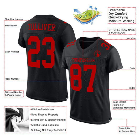 Maxcorners Custom Black Red Mesh Authentic Football Jersey LM2605