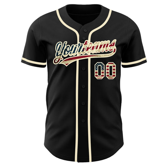 Maxcorners Custom Navy Vintage USA Flag-Cream Premium Baseball Jerseys LM0210