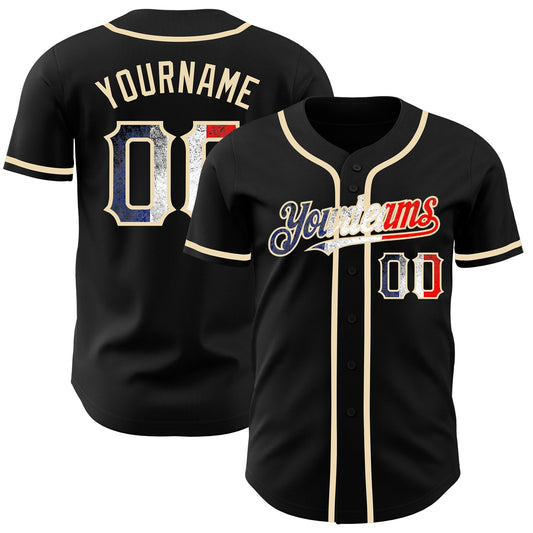 Maxcorners Custom Black Vintage UK Flag-City Cream Premium Baseball Jersey LM0210